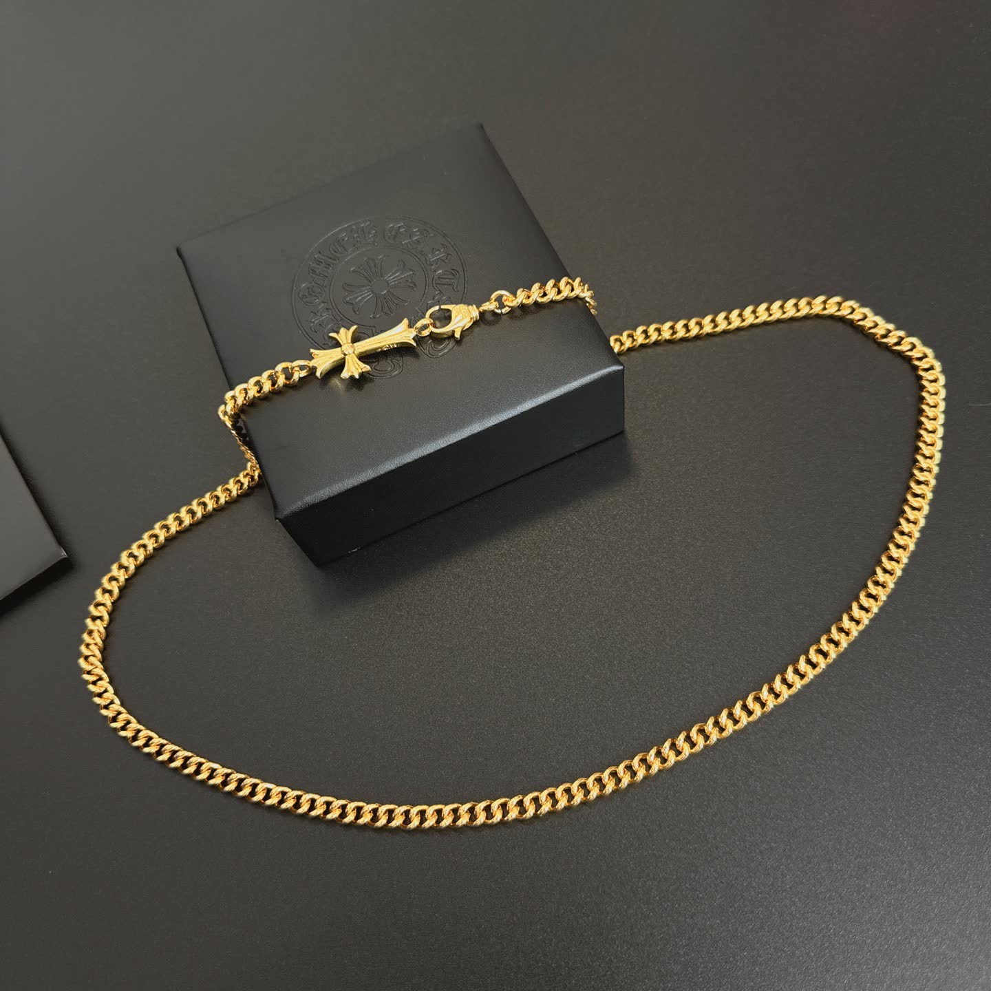 Chrome Hearts Rome Jewelry Gold-Plated Chain with Cross Pendant